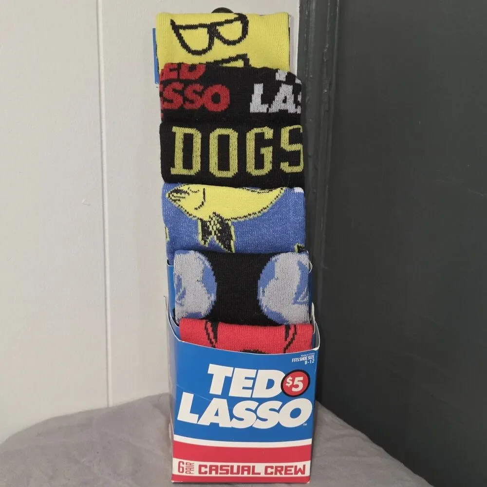 Ted Lasso 6 Pair Casual Crew Socks Size 8-12 Diamond Dogs Be a Goldfish Believe